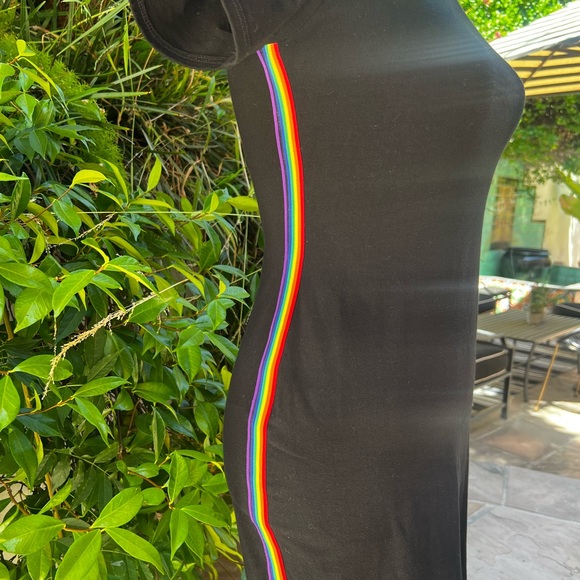 Silence + Noise rainbow  T-shirt dress. Black with rainbow stripes. Size S. - Picture 3 of 10